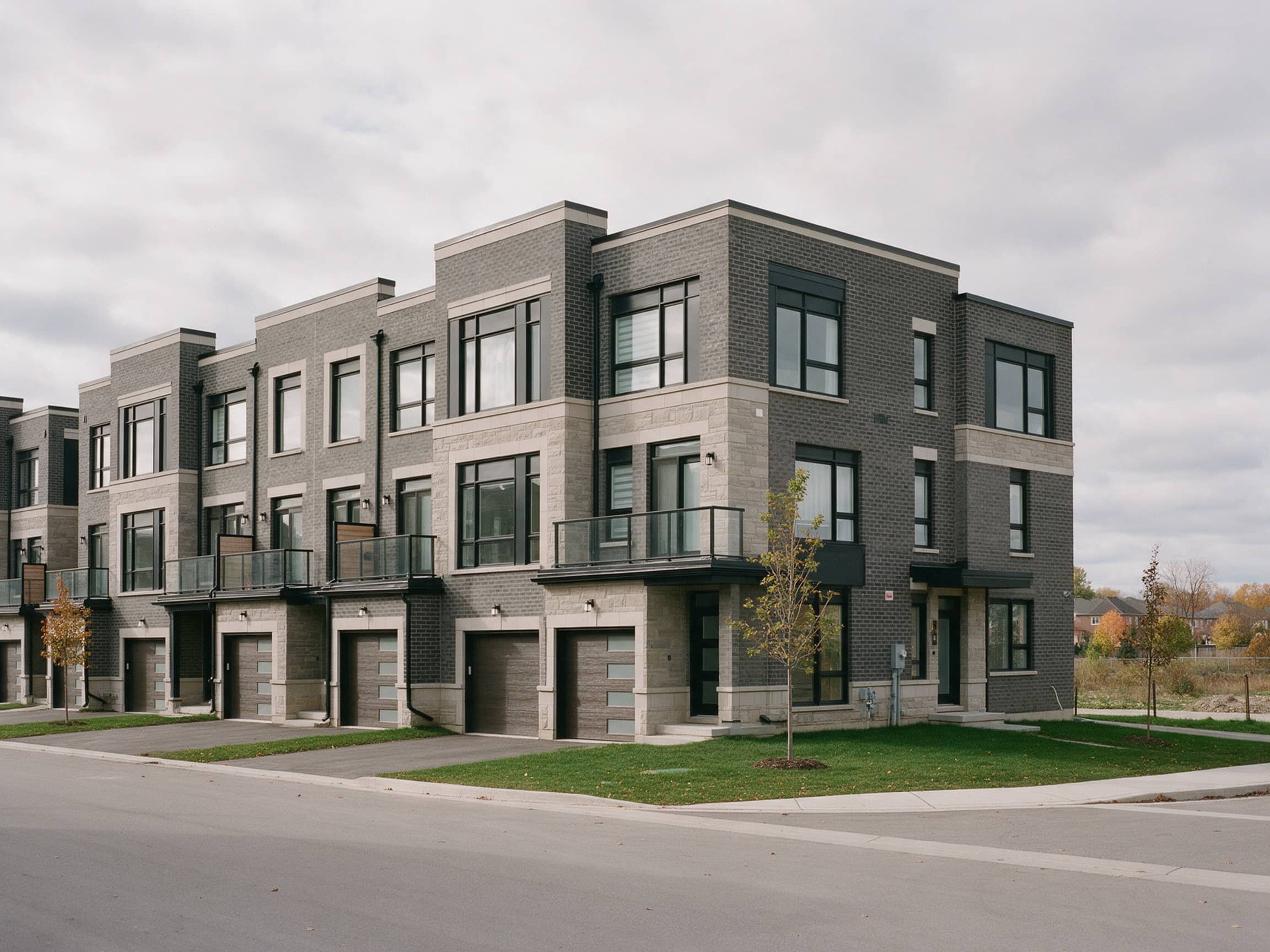 Row of contemporary freehold townhomes