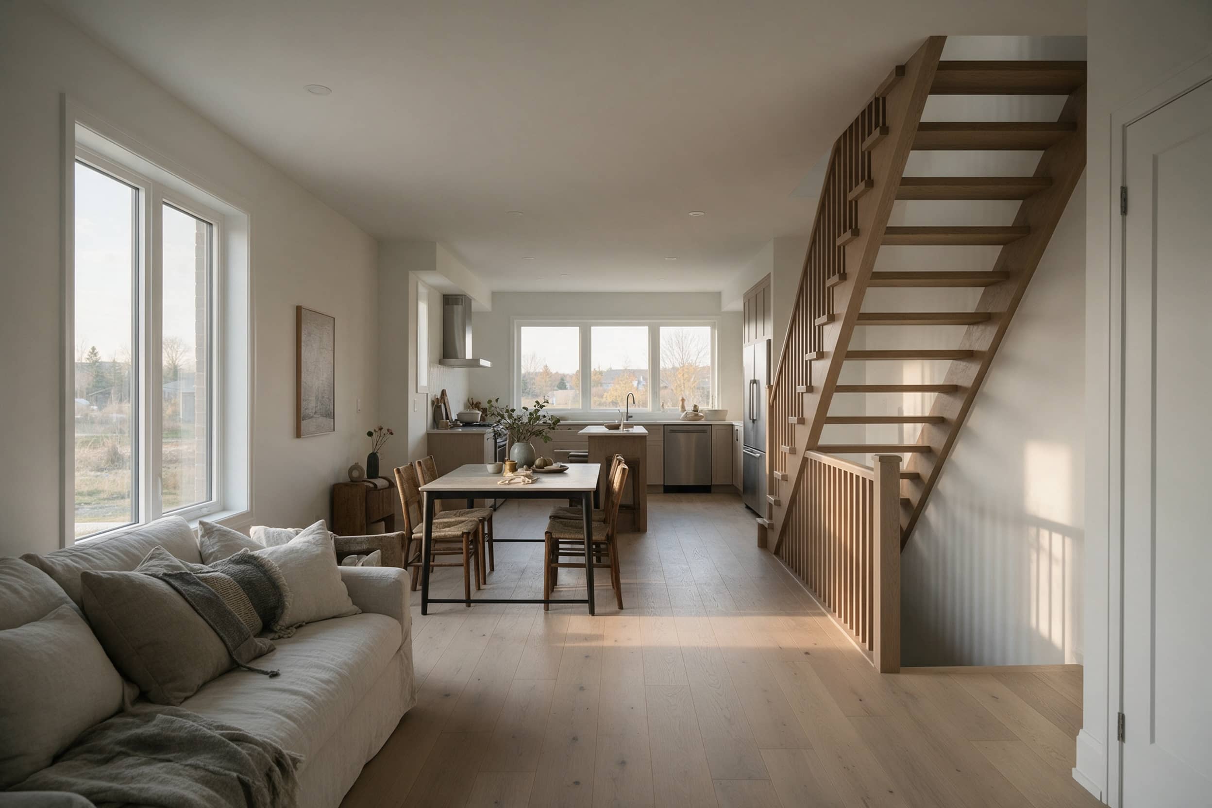Townhome living room with large windows