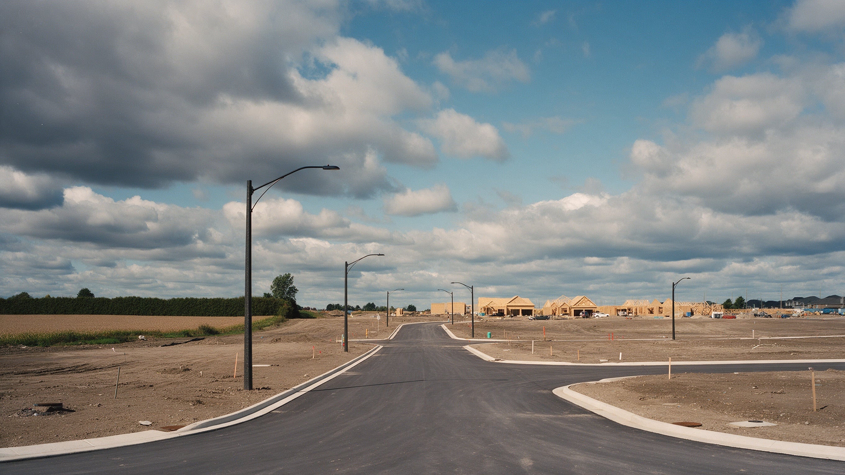 Freshly serviced land with new roads and streetlights on the edge of Brampton