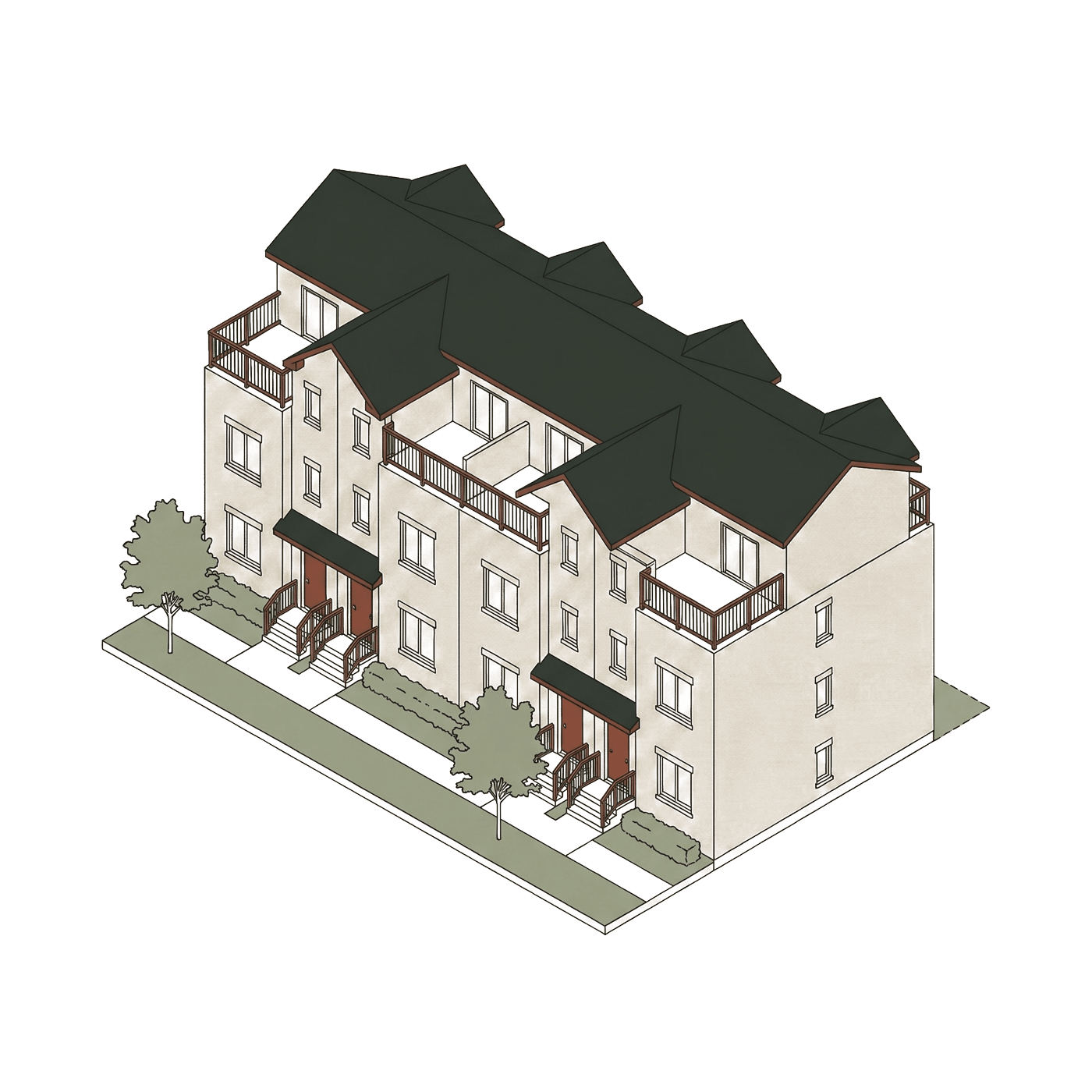 Illustration of stacked towns homes