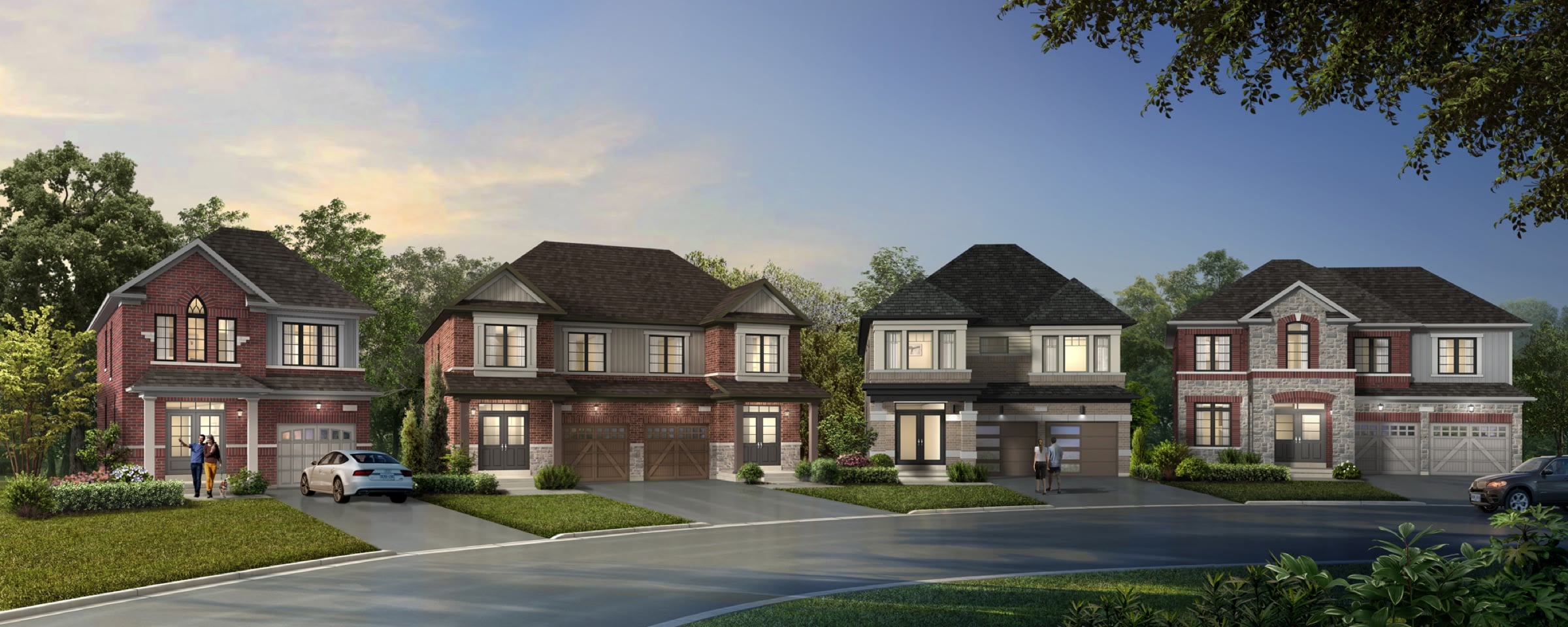 Streetscape of brick detached homes