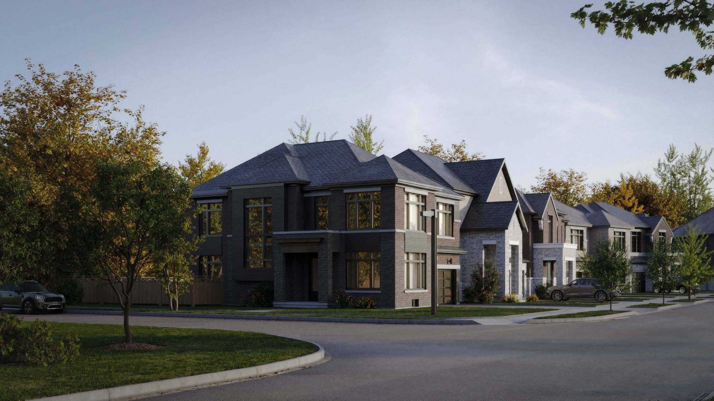 Detached homes along a new street
