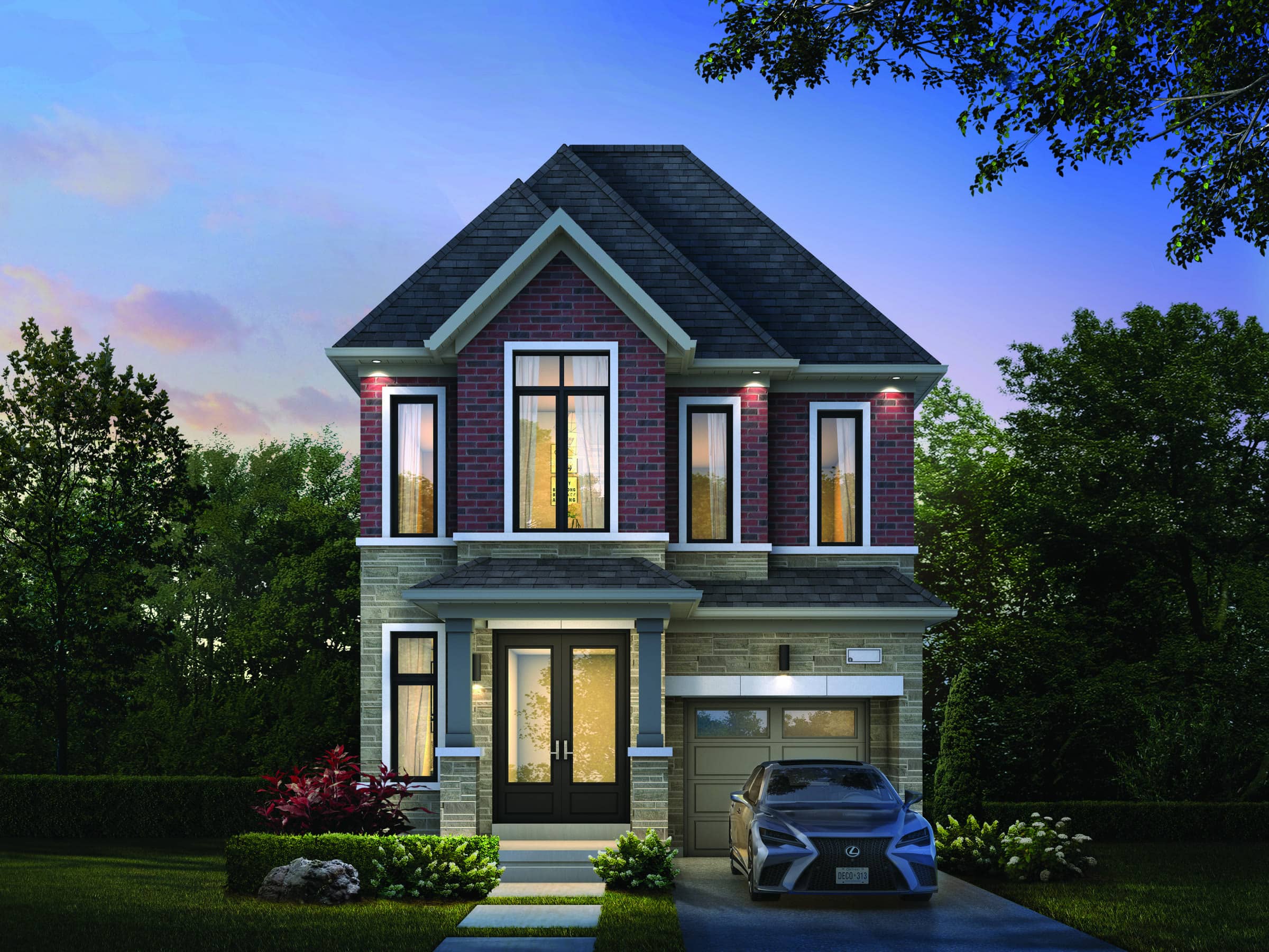 Detached home with a gabled roof and double garage