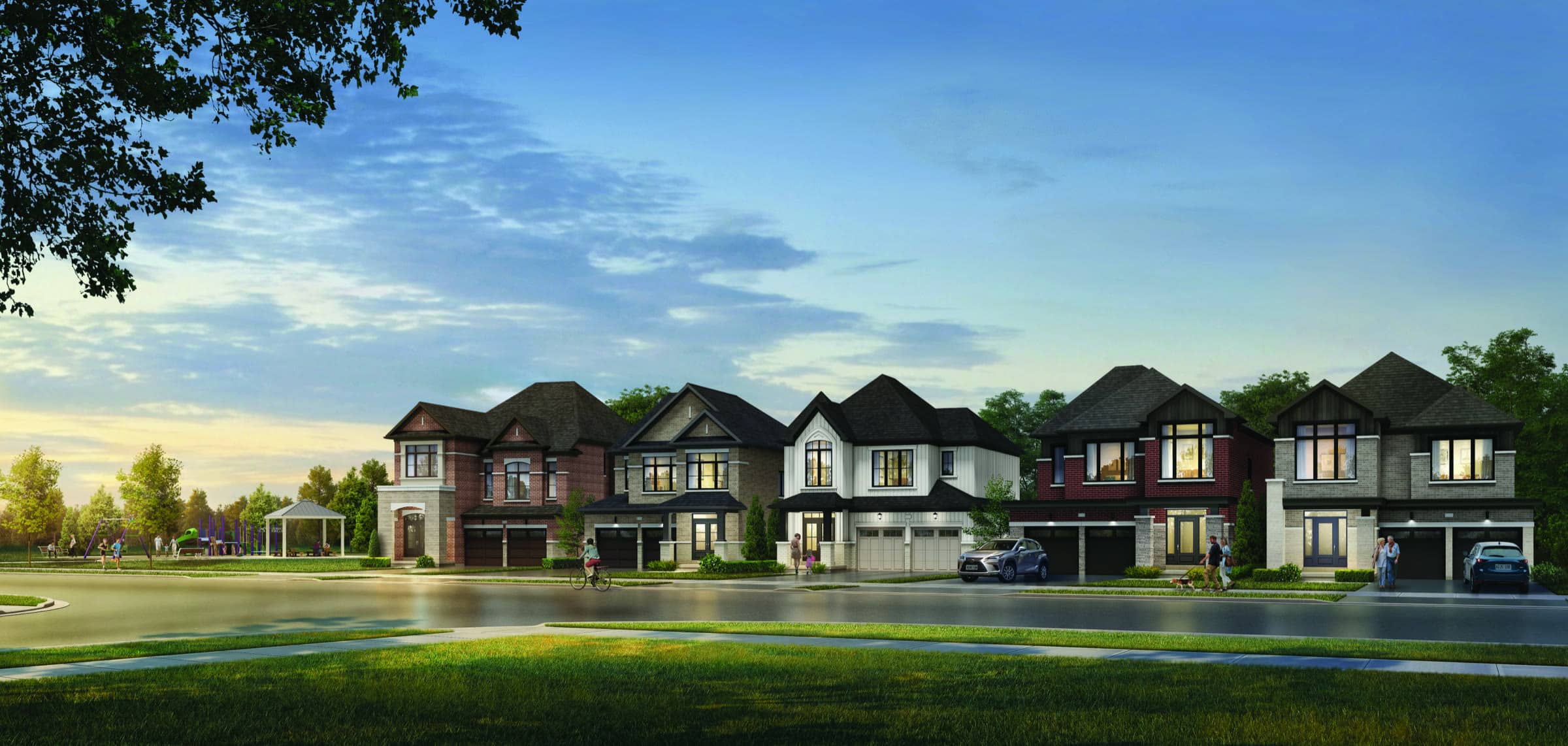 Detached homes facing a park