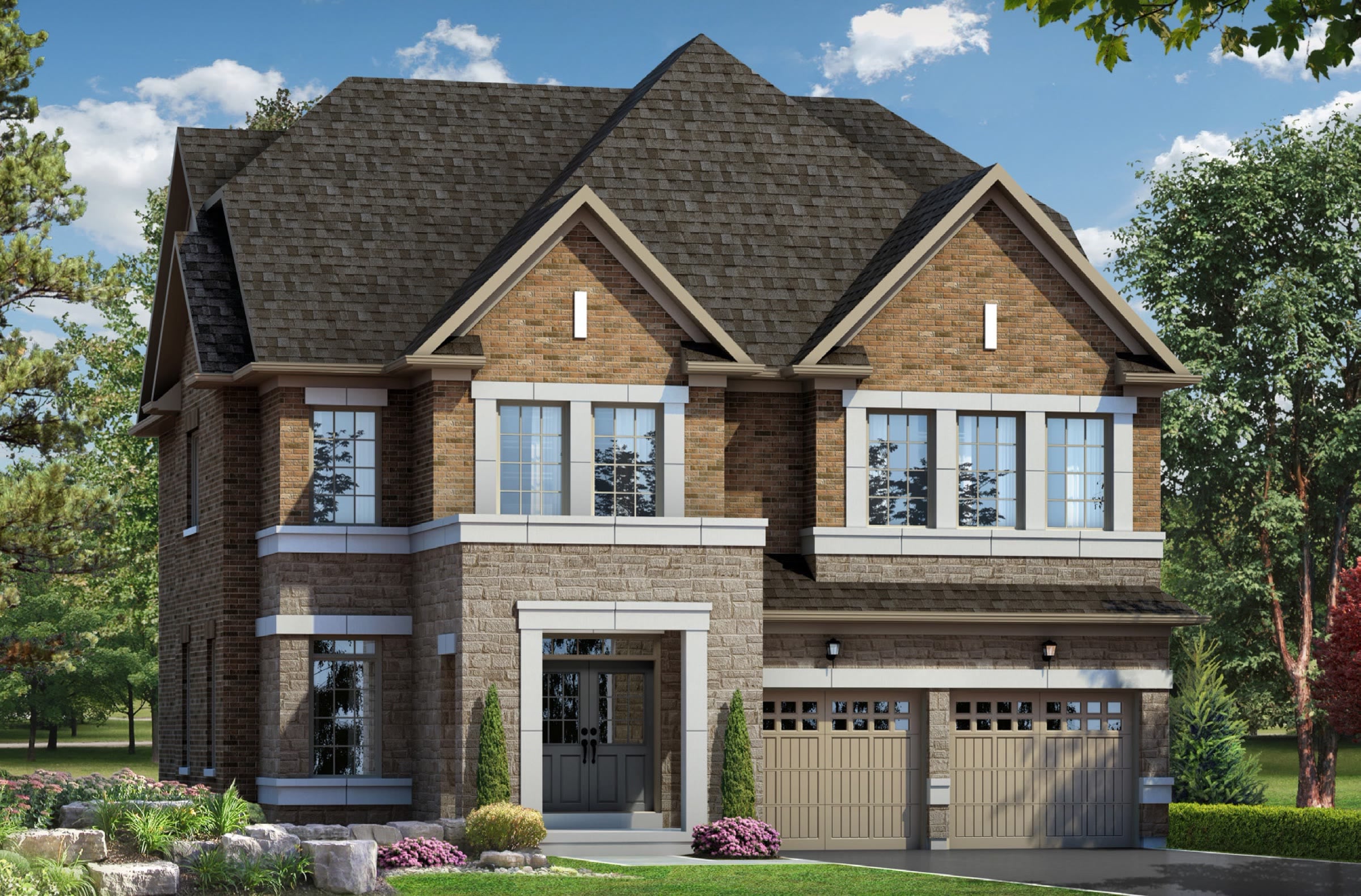 Two-storey stone and brick detached home with double garage