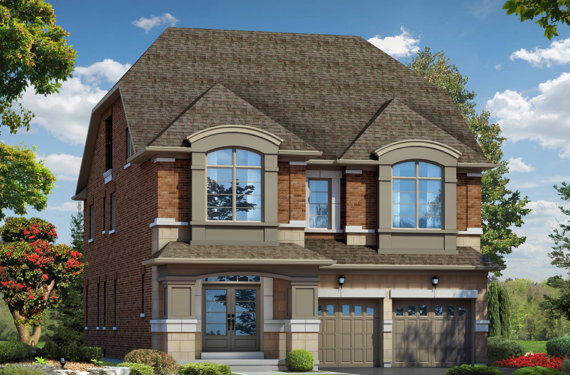 Brick detached home with arched windows