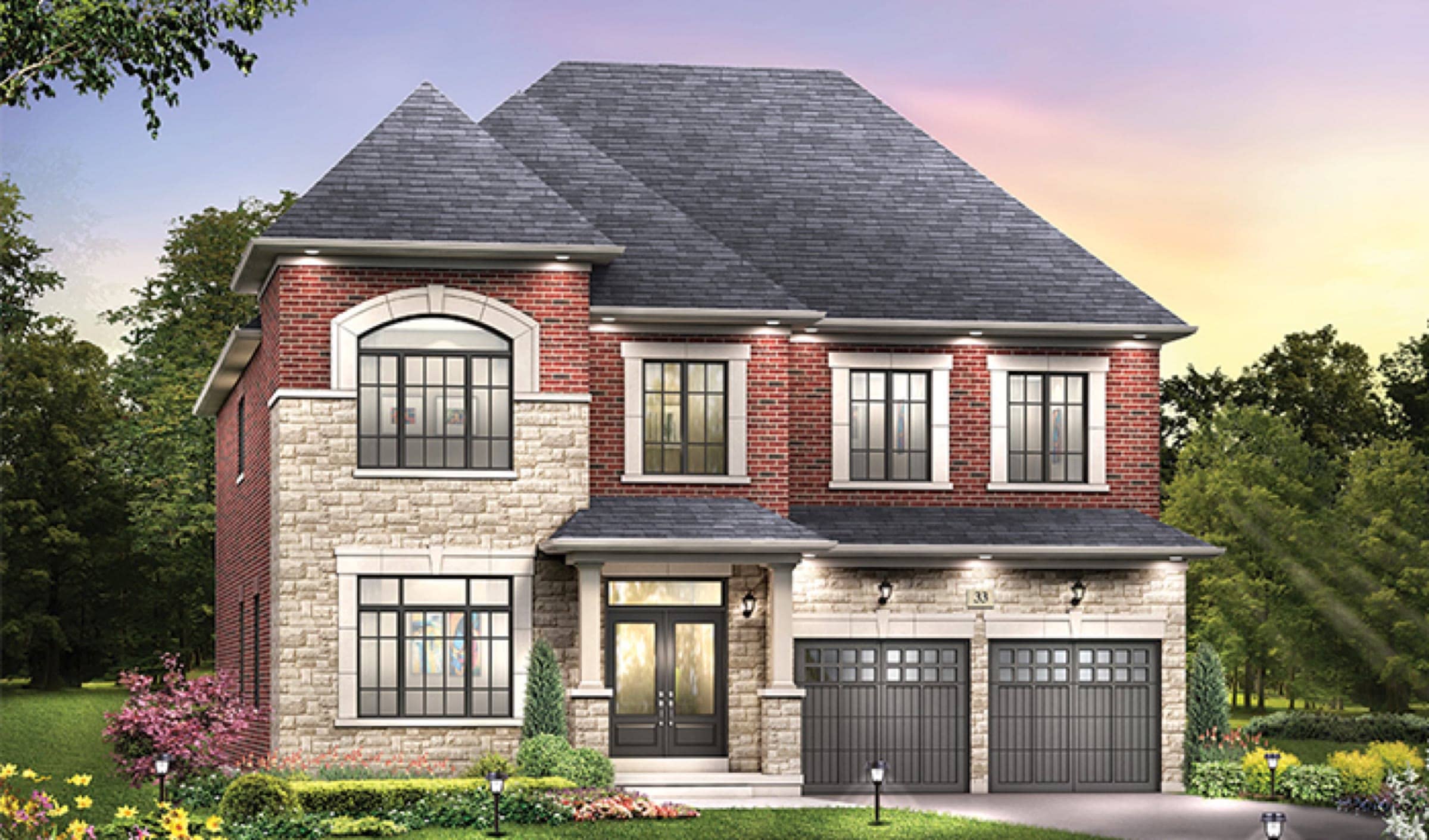 Stone estate home with three-car garage